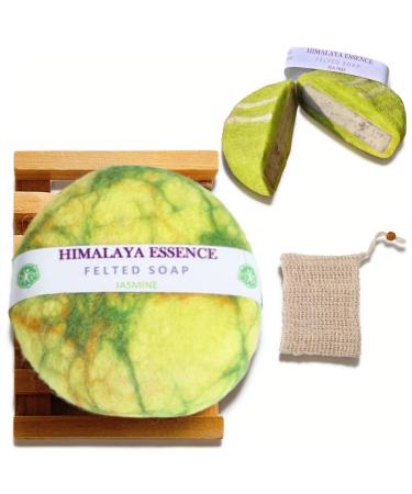 Handmade Felted Essential oil Soap,Handcrafted Felted Soap,Unique Bathroom Decor,Tibetan Yak Milk and Wool,Facial Cleanser, Body Wash 100g (Jasmine)