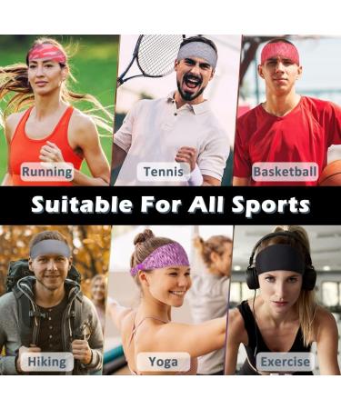 Beister Sports Headbands (5 Pack) for Men Women | Moisture Wicking Sweat Band | Elastic Wide Hair Bands for Workout | Athletic Headband for Running Cycling Basketball Gym | Doodle Grey, Black, White, Sketch Green, Blue - Buy Online on GoSupps.com