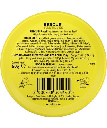 RESCUE - Pastilles go t Fruits des bois - Bien- tre motionnel naturel - M lange de 5 Fleurs de Bach Original - Id al lors de d placement voyage stress du quotidien - Sans sucre - Bo te de 50g - Buy Online on GoSupps.com