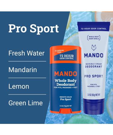 Mando Whole Body Deodorant - Invisible Cream and Solid Formulas - 72 Hour Odor Control - Aluminum & Baking Soda Free - Skin Safe - 3 oz Cream & 2.6 oz Solid Bundle - Pro Sport - Buy Online on GoSupps.com