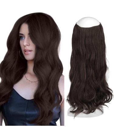 Feshfen Secrets hair extensions long wavy hair extensions invisible secret extensions synthetic hair invisible extension 1 breaths of hair for women 45 cm 45 cm-m01 reddish dark brown m01