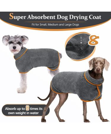 Kuoser Microfiber Dog Bathrobe - Extra Absorbent Adjustable Towel for Medium Dogs | Gray Dog Bathing Towel with Velcro Fastener - Buy Online on GoSupps.com