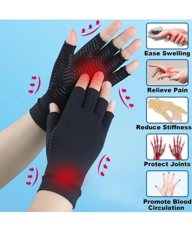 SHIFANQI Copper Arthritis Compression Gloves - 2 Pairs, Fingerless Design for Carpal Tunnel & Hand Pain Relief, Medium Size - Buy Online on GoSupps.com