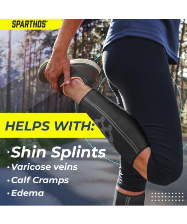 Spartos Calf Compression Sleeves (Pair) Medium - Shin Splint & Calf Pain Relief - Sports Support for Running, Cycling, Yoga - Black-M (Pack of 2) - Buy Online on GoSupps.com