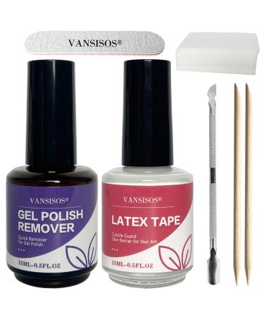 VANSISOS GEL NAIL POLISH REMOVER  easily peel off Liquid Latex Tape for nails with wooden Stick  3-5 minute quick Gel Nail Polish Remover with Nail file and Cuticle Pusher VS01