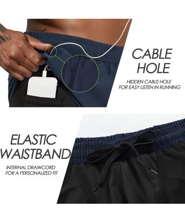 Lulucleaf Men's 2-in-1 Running Shorts with Liner | Small Dark Blue Athletic Workout Shorts - Buy Online on GoSupps.com