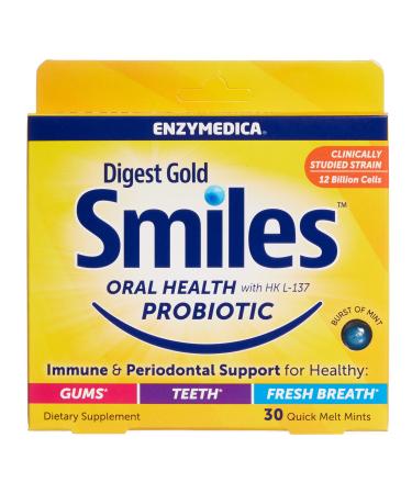 Enzymedica Digest Gold Smiles Oral Health with HK L-137 Probiotic 30 Quick Melt Mints