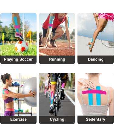 Kinesiology Tape Precut Strips | Waterproof Athletic Tape for Joint Support & Muscle Pain Relief | 4 Rolls - 66ft 80 Strips - Cotton K Tape (Multicolor - Buy Online on GoSupps.com