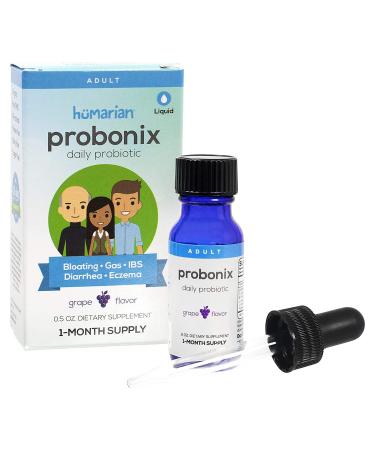 Probonix Probiotics for Adults, Organic, Non-GMO Liquid Probiotic Drops, 12 Live Probiotic Strains, Lactobacillus Acidophilus, Helps Gas, IBS, Lactose Intolerance, and More - Grape - 1 Month Supply 0.5 Fl Oz (Pack of 1) Adult Grape