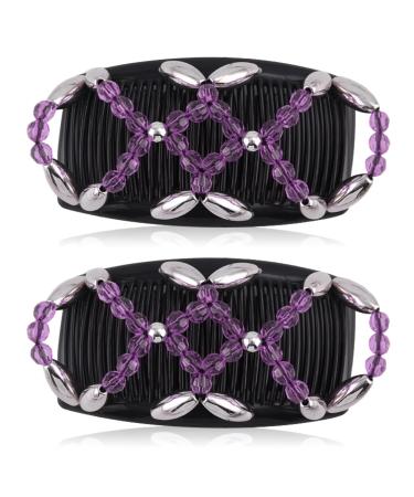 Kytpyi hair comb for sticking hair clips women 2 pieces fashionable stretchable hair clip for thick fine hair durable double hair comb pearls for women girls hair accessories diy hairstyle (purple) - Buy Online on GoSupps.com