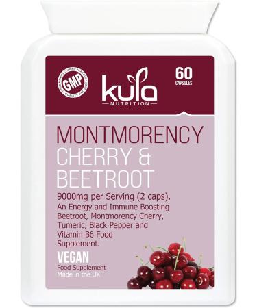 Montmorency Cherry and Beetroot Blend - 60 Vegan Capsules - High Strength 9000mg - Immune Support with Turmeric, Black Pepper, and Vitamin B6 - Buy Online on GoSupps.com