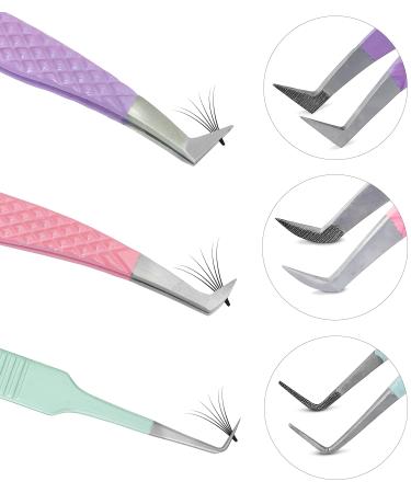 SIVOTE Fiber Tips Volume Tweezers for Eyelash Extensions  Set of 3  Volume  Volume Boot  90 Degree Tweezers  Pastel Colors
