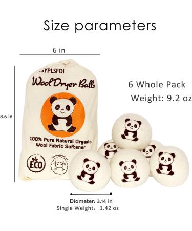 Laundry Wool Dryer Balls Natural Downy Laundry Fabric Softener Beads Reusable for Dryer 6 Pack XL Baby Safe with Lucky Panda Save Drying Time - Buy Online on GoSupps.com