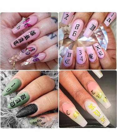 Letter Nail Art Stickers Number Nail Decals Nail Art Supplies Old English Alphabet Nail Sticker Designs Holographic English Font Letters Stickers for Acrylic Nails Decorations (8 Sheets) A2 - Buy Online on GoSupps.com
