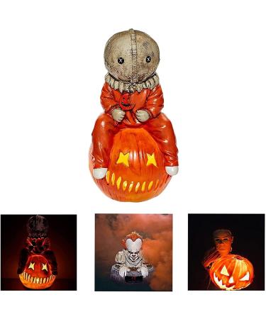 Halloween Pumpkin Resin Garden Sculpture Michael Myers Statue Sam Trick 'r Treat LED Light Up Garden Gnomes Decoration Resin Sculpture for Indoor & Outdoor Lawn Patio Yard D cor