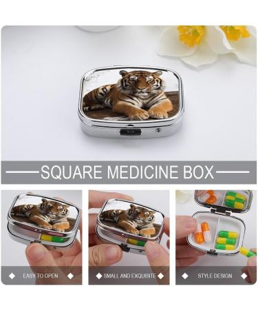 Big Tiger Print Pill Box - 2 Compartment Decorative Metal Organizer for Medicine - Portable Pocket & Purse Size - Buy Online on GoSupps.com