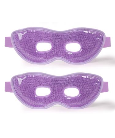 Cavoilu Sleep Mask Eye Mask for Sleeping 2Packs Gel Eye Mask w/Holes Reusable Hot & Cold Cooling Eye Masks for Dark Circle and Puffiness Gel Ice Pack for Stress Relief Sleep Gifts for Men Women 2 Packs Purple