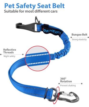IOKHEIRA Adjustable Dog Seat Belt for Car - Universal Plug & Locking Bar - Ocean Blue - Safe Travel for Dogs - Buy Online on GoSupps.com