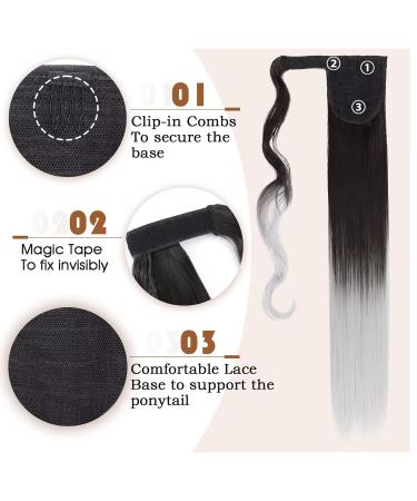 Tess Ombre Ponytail Extension 60cm | Dark Brown to Silver Gray Braid - 90g Smooth Long Hair Extensions - Buy Online on GoSupps.com