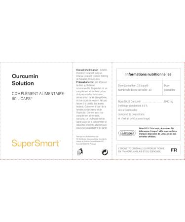Supersmart - Tumeric Curcumin Solution - Curcuma - Conditionnement en Capsules LICAPS (185 Fois plus Biodisponible que la Curcumine Classique) | Sans OGM - 60 Licaps - Buy Online on GoSupps.com