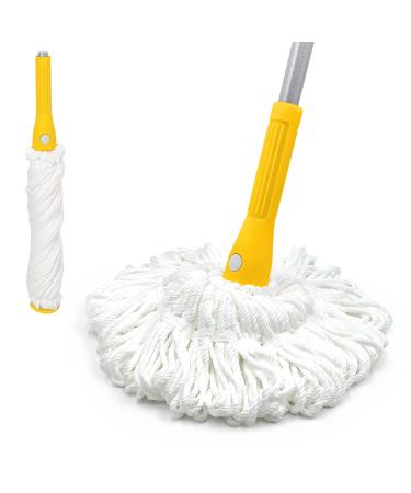 Self Wringing Mop with 2 Washable Heads, JEHONN Wet Mop for Floor Cleaning Heavy Duty, 51 Inch Long Handle Twist Mop for Hardwood Vinyl Tile Marble Laminate Home Office Kitchen (Yellow) 50.3 inch / Yellow Self Wringing Mop