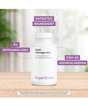 SuperSmart Super Ashwagandha 600mg per Day (Patented) - KSM-66 Ashwagandha - High Potency 5% Withanolides | Non-GMO & Gluten Free - 120 Vegetarian Capsules - Buy Online on GoSupps.com