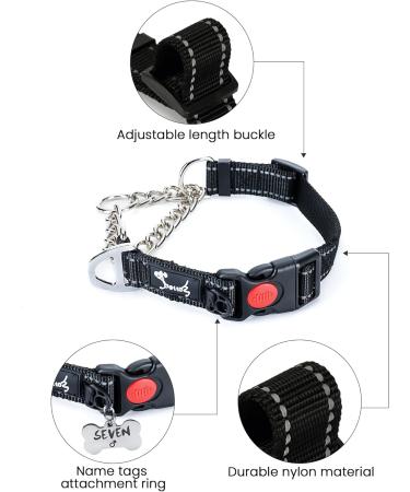 PETTOM Medium Half Choke Dog Collar - Chew Proof Metal Chain Collar for Medium/Large Dogs (M 17-20inch, Black) - Buy Online on GoSupps.com