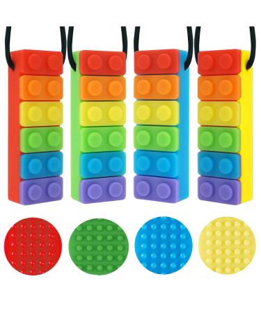 4 Pack Chewy Necklace Sensory for Boys Girls Adults Chew Necklaces for Sensory Kids Sensory Chew Necklaces for ADHD Anxiety.Sensory Chew Toys for Autistic Children Silicone Chew Necklace.S-20(4) multicolored