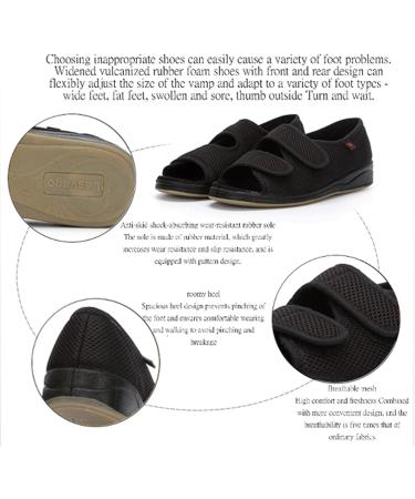 LEEWEE Open Toe Diabetic Sandals Extra Wide Width - Adjustable Closure for Elderly & Arthritis - Black (Size 40) - Buy Online on GoSupps.com
