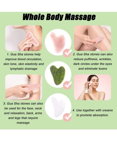 Gua Sha Heart Shape Set - 3 Pieces: Jade Rose Quartz & White Jade Face Massage Tools for Spa & Body Care - Buy Online on GoSupps.com
