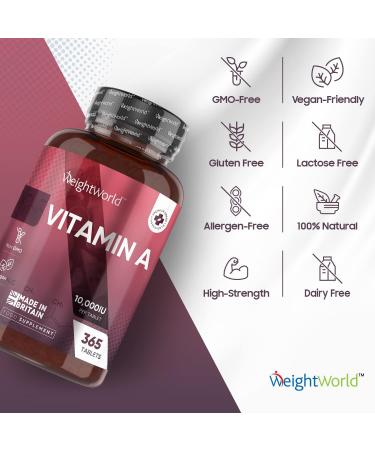 Vitamin A 10,000IU - 1 Year Supply (365 Vegan Tablets) - Bioavailable Retinyl Acetate for Eye & Skin | Made in UK - Buy Online on GoSupps.com