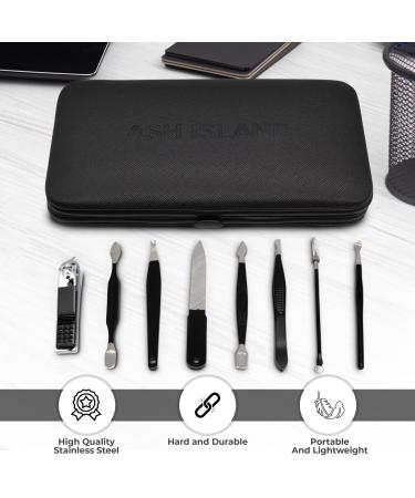 ASH ISLAND Black Stainless Nail Clippers Set - 12 in 1 Manicure Pedicure Kit for Men and Women with Luxury Nail File and Scissors - Portable Travel Case Included - Buy Online on GoSupps.com