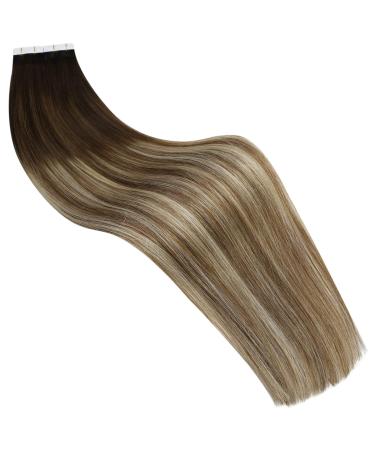 Ugeat Chocolate Brown to Medium Brown Ombre Tape Extensions - 20 Pcs 45 cm Real Hair Seamless Hair Extensions #4/6/613 - Buy Online on GoSupps.com