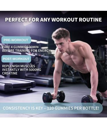Creatine Monohydrate Gummy - 5000mg per Serving 120 Count - Supports Muscle Strength Endurance and Energy - Delicious Blackcurrant Flavor - Gluten-Free Vegan-Friendly - Buy Online on GoSupps.com