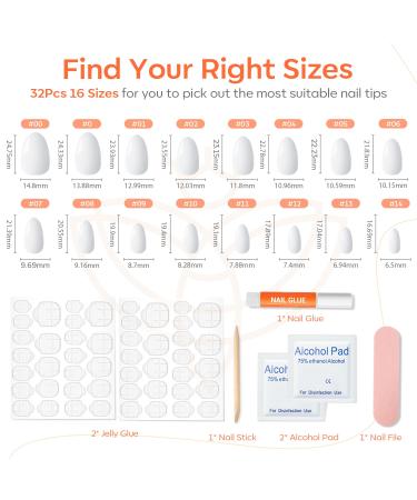 Modelones 32Pcs White Almond Press on Nails - Reusable Fake Nails with Glue Mini File & 16 Sizes | Perfect for Salon-Quality Manicure - Buy Online on GoSupps.com