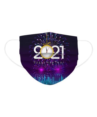 BEUU 30PCS Disposable Face_Mack for Adult 2021 Happy New Year Face Bandanas 3-Layer Non-Woven with Elastic Earloops