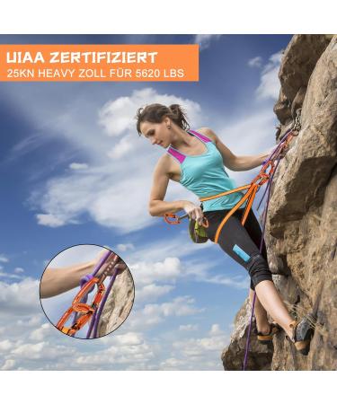 Karabiner Climbing Equipment Set - 2 UIAA Certified 25kN Auto Locking Carabiners + 2 23kN Nylon Ropes for Climbing Mountaineering & Hiking - Durable Orange & Black 4-Part Kit - Buy Online on GoSupps.com
