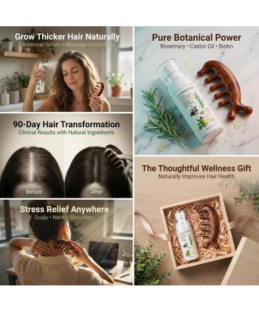 Spray Naturel pour la Croissance des Cheveux avec Huile de Romarin S rum Capillaire Anti-Chute et Densifiant 60 ml + Peigne de Massage en Bois pour Soin du Cuir Chevelu Hommes & Femmes - Buy Online on GoSupps.com