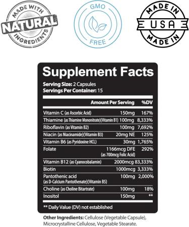 Kaya Naturals B-12 Complex | Multivitamin Supplement for Women & Men Energy and Metabolism Booster | B-Complex Vitamin with Biotin Choline Inositol Folate and Vitamin C - 30 Capsules 30 Count (Pack of 1) - Buy Online on GoSupps.com