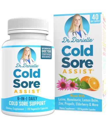 Best Cold Sore Supplement with Lysine and Lemon Balm - Dr. Danielle Cold Sore Assist - 120 Capsules