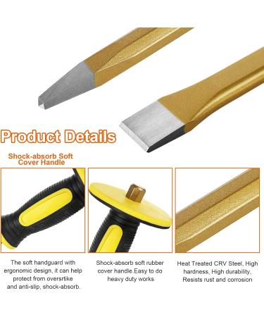 2 Pack 12 Inch Heavy Duty Cold Chisel Set with Hand Protection Flat and Pointed Head Tile Concrete Chisel Tool for Carving Demolishing Chipping - Buy Online on GoSupps.com