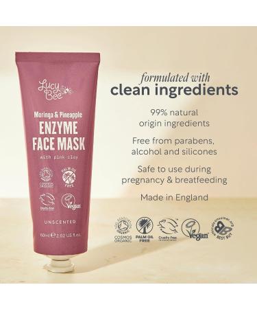 Lucy Bee Organic Hydrating Gel Face Mask Pineapple Enzyme 2 in 1 Exfoliating & Deep Cleansing. Unclog pores brighten & purify skin with green tea pink clay & squalane. Sensitive skin friendly 60ml - Buy Online on GoSupps.com