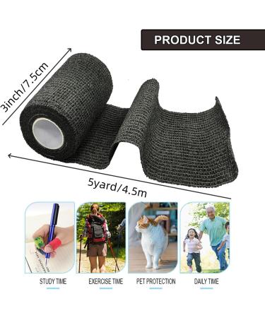 Anampion Self-Adhesive Bandage - 7.5cm x 4.5m Flexible Non-Woven Bandages for Humans & Pets | 12 Rolls Black | Ideal for Sports & Injury Support - Buy Online on GoSupps.com