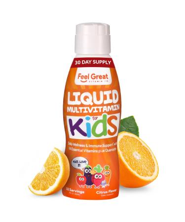 Feel Great Liquid Multivitamin for Kids | Orange Flavored Vegetarian & Sugar Free Kids Liquid Vitamin | Essential Kids Vitamins & Immune Support for Kids | 30 Day Supply 16 Fl Oz (Pack of 1)