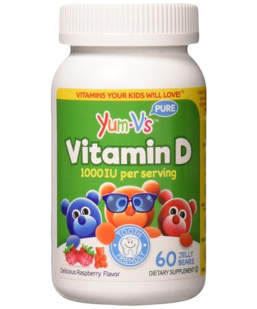 YUM-V's Vitamin D (1000 IU) Chewable Jellies (Gummies) for Kids, Yummy Berry Flavor (60 Ct); Daily Dietary Supplement with Essential Vitamins – Kosher, Halal, Gluten Free Children’s Vitamins