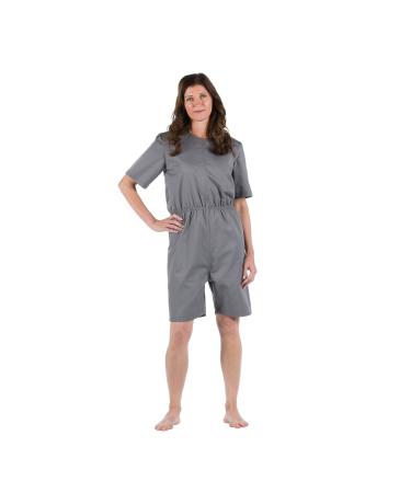 4Care tear-resistant care body for women and men short arm/short leg with safety zipper in the back S Grey