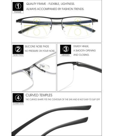 Vevesmundo Multifocus Reading Glasses Set - Blue Light Filter Metal Half Reading Aids for Men (Black Red Gold) - 3.0x Magnification - Buy Online on GoSupps.com