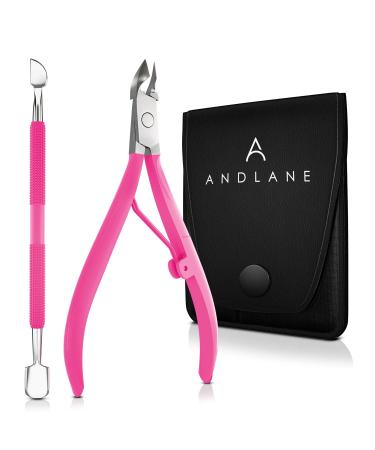 Andlane Cuticle Trimmer and Cuticle Pusher - Professional Stainless Steel Cuticle Nippers  Remover and Cutter - Manicure and Pedicure Tools (Pink)