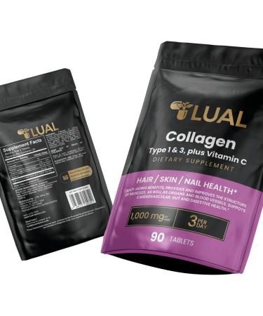 LUAL Collagen 1 & 3 + Vitamin C - Boost Skin Elasticity & Joint Health - 1 000mg 90 Tablets - Buy Online on GoSupps.com