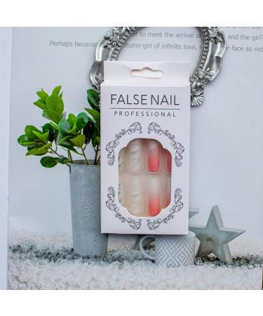 Long Coffin Press on Nails with Rhinestone and Marble Designs - Pink Gradient Change False Nails - 24PCS - Buy Online on GoSupps.com